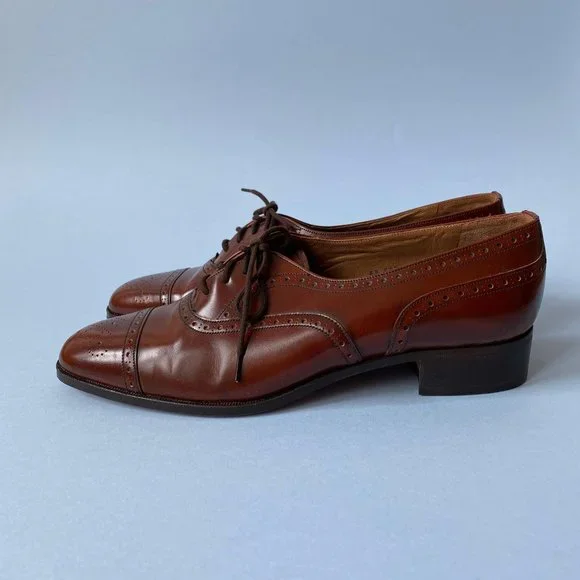 NWOT Brown Leather Church’s Heeled Oxford Shoe 8.5 - Picture 2 of 10